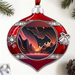 Fire Flame Burn Hot Heat Light Burning Orange Metal Snowflake And Bell Red Ornament by Cowasu
