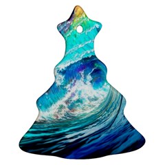 Tsunami Waves Ocean Sea Nautical Nature Water Painting Christmas Tree Ornament (two Sides) by Cowasu