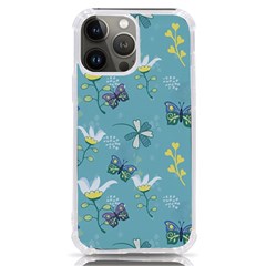 Butterfly Flower Blue Background Iphone 13 Pro Max Tpu Uv Print Case by danenraven