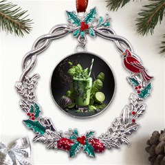 Drink Spinach Smooth Apple Ginger Metal X mas Wreath Holly Leaf Ornament by Ndabl3x