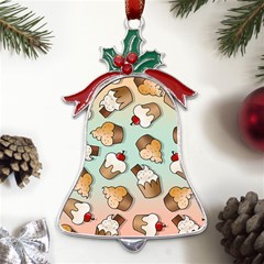 Cupcakes Cake Pie Pattern Metal Holly Leaf Bell Ornament by Ndabl3x