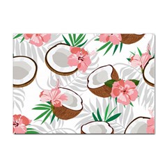 Seamless Pattern Coconut Piece Palm Leaves With Pink Hibiscus Sticker A4 (10 Pack) by Vaneshart