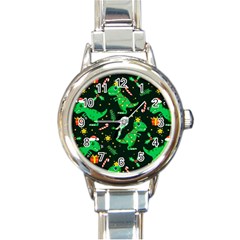 Christmas-funny-pattern Dinosaurs Round Italian Charm Watch by Vaneshart