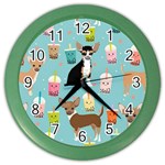 Chihuahua Bubble Kawaii Boba Tea Cute Dog Color Wall Clock Front