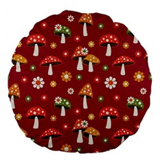 Woodland Mushroom And Daisy Seamless Pattern On Red Background Large 18  Premium Flano Round Cushions by Wav3s
