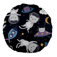 Space Cat Illustration Pattern Astronaut Large 18  Premium Flano Round Cushions by Wav3s