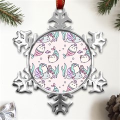 Cartoon Cat Cute Animal Design Drawing Illustration Kawaii Metal Small Snowflake Ornament by Grandong