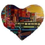 The City Style Bus Fantasy Architecture Art Large 19  Premium Flano Heart Shape Cushions Back
