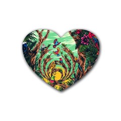 Monkey Tiger Bird Parrot Forest Jungle Style Rubber Heart Coaster (4 Pack) by Grandong