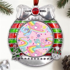 Bears Kawaii Pattern Metal X mas Ribbon With Red Crystal Round Ornament by Cowasu