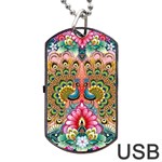 Pink Peacock Bird Pattern Texture Dog Tag USB Flash (One Side) Front