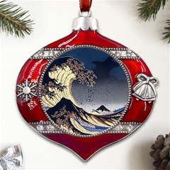 The Great Wave Off Kanagawa Japan Japanese Waves Metal Snowflake And Bell Red Ornament by Cowasu