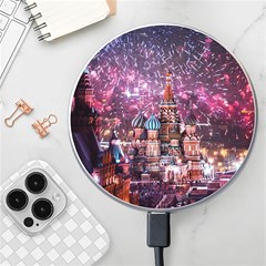 Moscow Kremlin Saint Basils Cathedral Architecture  Building Cityscape Night Fireworks Wireless Fast Charger(white) by Cowasu