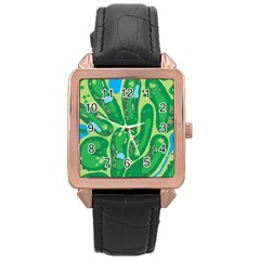 Golf Course Par Golf Course Green Rose Gold Leather Watch  by Cowasu