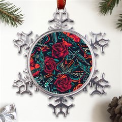 Vintage Flash Tattoos Designs Seamless Pattern Metal Large Snowflake Ornament by Amaryn4rt