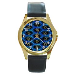 Blue Bee Hive Round Gold Metal Watch by Amaryn4rt