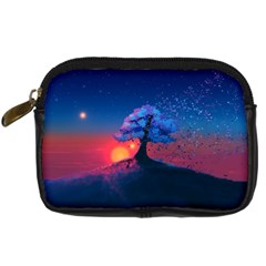 Dark Tree Sunset Landscape Art Digital Camera Leather Case by Ravend