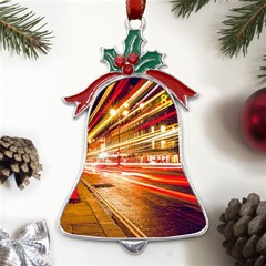Telephone Box London Night Metal Holly Leaf Bell Ornament by Uceng