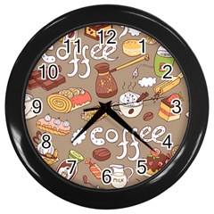 Vector-seamless-pattern-with-doodle-coffee-equipment Wall Clock (black) by uniart180623