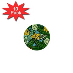 Seamless-pattern-with-cucumber-slice-flower-colorful-hand-drawn-background-with-vegetables-wallpaper 1  Mini Buttons (10 Pack)  by uniart180623
