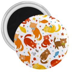 Seamless Pattern With Kittens White Background 3  Magnets by uniart180623