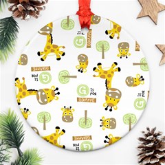 Vector-pattern-with-cute-giraffe-cartoon Ornament (round) by uniart180623
