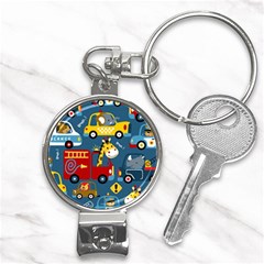 Seamless-pattern-vehicles-cartoon-with-funny-drivers Nail Clippers Key Chain by uniart180623