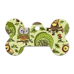 Seamless-pattern-with-trees-owls Dog Tag Bone (two Sides) by uniart180623