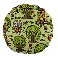 Seamless-pattern-with-trees-owls Large 18  Premium Flano Round Cushions by uniart180623