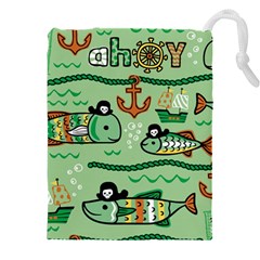 Seamless-pattern-fishes-pirates-cartoon Drawstring Pouch (5xl) by uniart180623