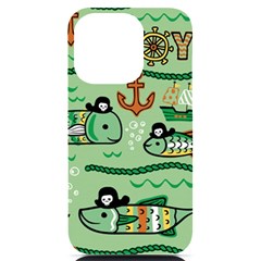 Seamless-pattern-fishes-pirates-cartoon Iphone 14 Pro Black Uv Print Case by uniart180623