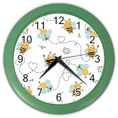 Bee Art Pattern Design Wallpaper Background Print Color Wall Clock by uniart180623