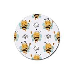 Art Bee Pattern Design Wallpaper Background Rubber Round Coaster (4 Pack) by uniart180623