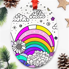Rainbow Fun Cute Minimal Doodle Drawing Art Ornament (oval) by uniart180623