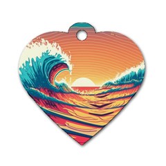 Waves Ocean Sea Tsunami Nautical Art Nature Dog Tag Heart (one Side) by uniart180623