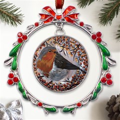 European Robin Metal X mas Wreath Ribbon Ornament by EireneSan