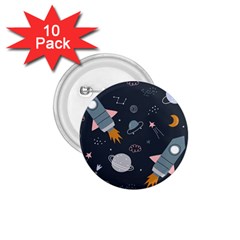 Space Background Illustration With Stars And Rocket Seamless Vector Pattern 1 75  Buttons (10 Pack) by uniart180623
