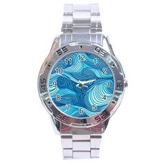 Ocean Waves Sea Abstract Pattern Water Blue Stainless Steel Analogue Watch by Simbadda