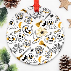 Funny Hand Drawn Halloween Pattern Ornament (round) by Simbadda