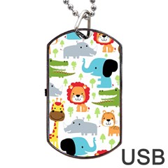 Seamless Pattern Vector With Animals Cartoon Dog Tag Usb Flash (two Sides) by Simbadda