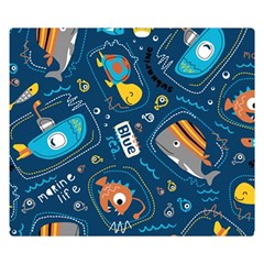 Seamless Pattern Vector Submarine With Sea Animals Cartoon Two Sides Premium Plush Fleece Blanket (small) by Simbadda