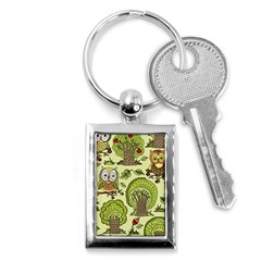 Seamless Pattern With Trees Owls Key Chain (rectangle) by Simbadda