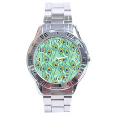 Lovely Peacock Feather Pattern With Flat Design Stainless Steel Analogue Watch by Simbadda