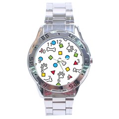 Dog Paw Seamless Pattern Foot Print Bone Stainless Steel Analogue Watch by Simbadda