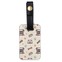 Pug-dog-cat-with-bone-fish-bones-paw-prints-ball-seamless-pattern-vector-background Luggage Tag (one Side) by Simbadda