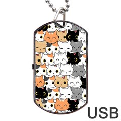 Cute-cat-kitten-cartoon-doodle-seamless-pattern Dog Tag Usb Flash (two Sides) by Simbadda