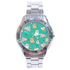Seamless-pattern-cute-cat-cartoon-with-hand-drawn-style Stainless Steel Analogue Watch by Simbadda