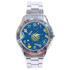 Flat-design-geometric-shapes-background Stainless Steel Analogue Watch by Simbadda