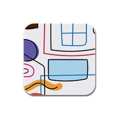 Sketch Line Art Doodles Design Rubber Square Coaster (4 Pack) by Grandong