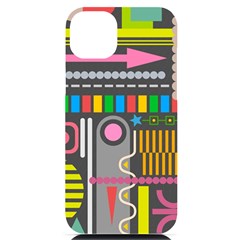 Pattern Geometric Abstract Colorful Arrow Line Circle Triangle Iphone 14 Plus Black Uv Print Case by Bangk1t